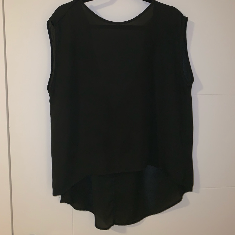 Sheer black high low sleeveless blouse V in back